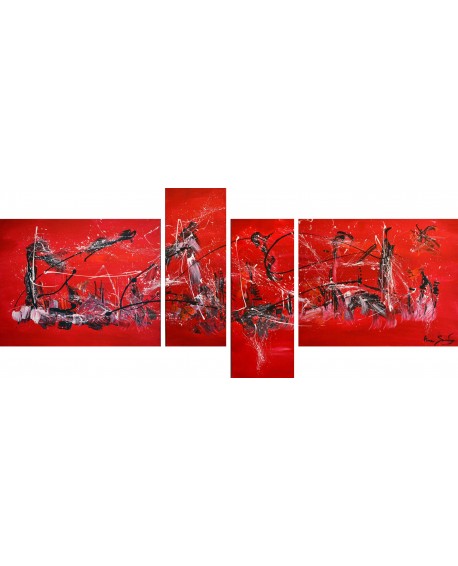 grand tableau abstrait rouge en plusieurs parties