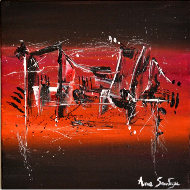 tableau abstrait noir rouge décoration chaleureuse