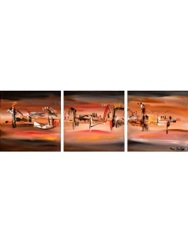 tableau triptyque moderne marron rouge