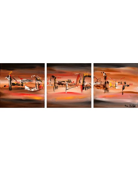 tableau triptyque moderne marron rouge