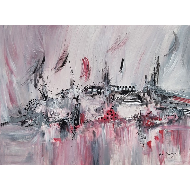 tableau abstrait gris noir blanc rouge