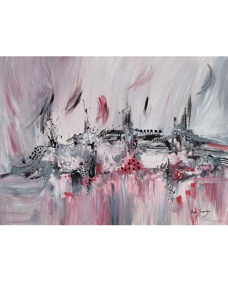 tableau abstrait gris noir blanc rouge