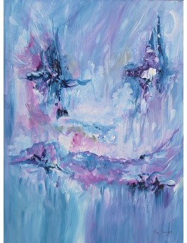 tableau abstrait bleu rose vertical