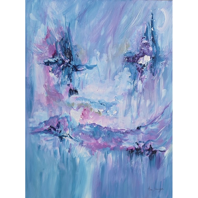 tableau abstrait bleu rose vertical