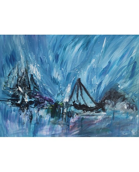 tableau abstrait contemporain bleu noir