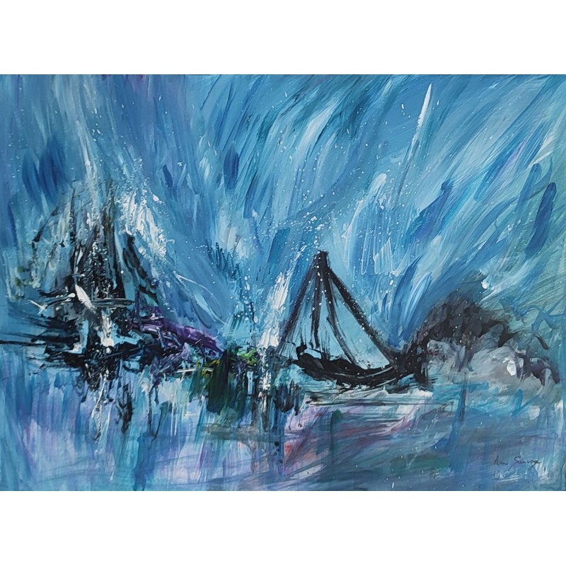tableau abstrait contemporain bleu noir