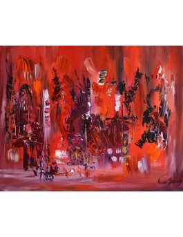 Auprès du feu, peinture abstraite rouge