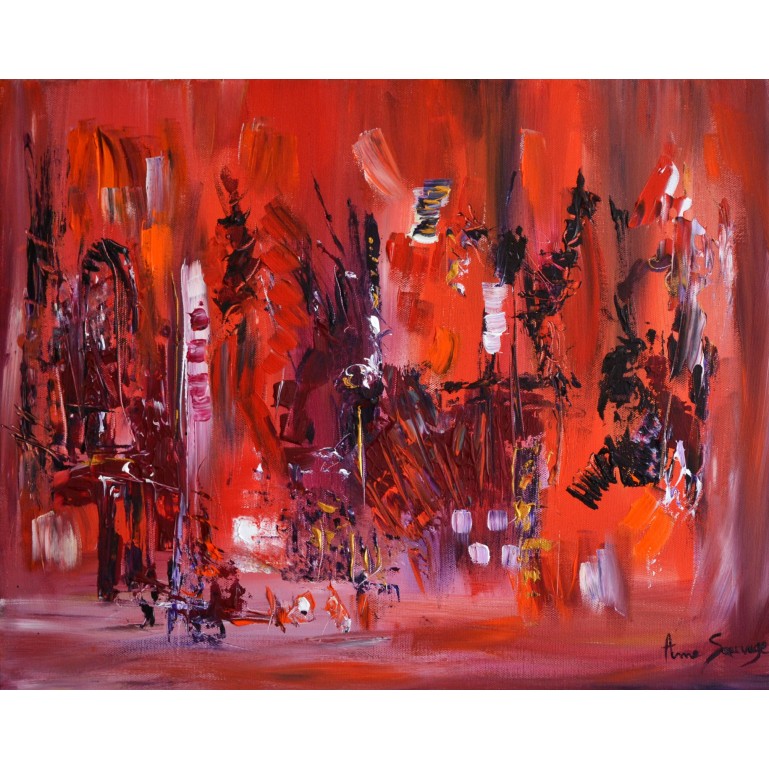 Auprès du feu, peinture abstraite rouge