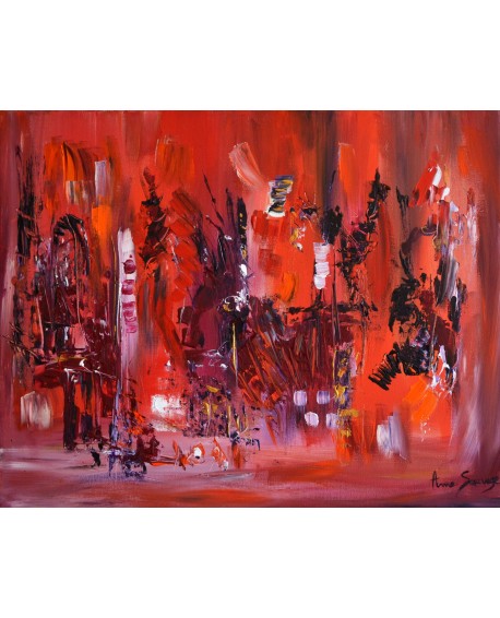 Auprès du feu, peinture abstraite rouge