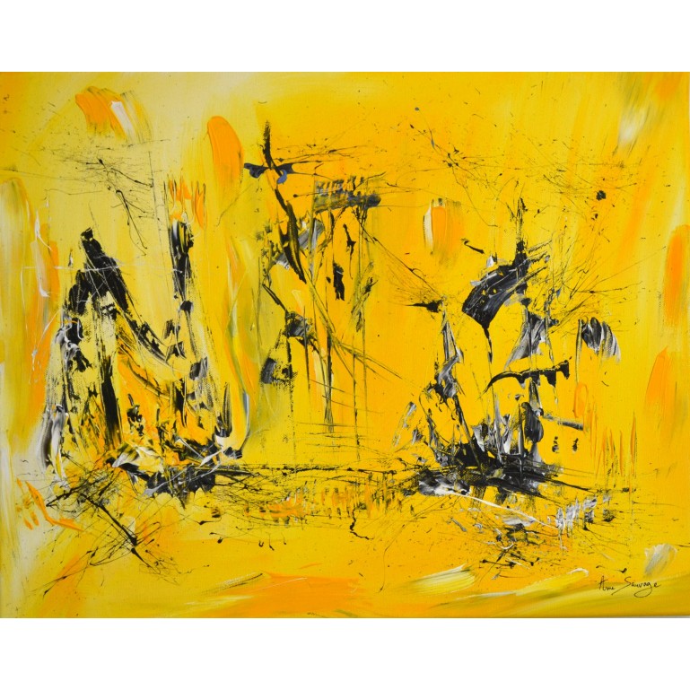Energie de vie, tableau abstrait jaune et noir