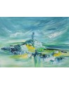 tableau abstrait bleu jaune paysage