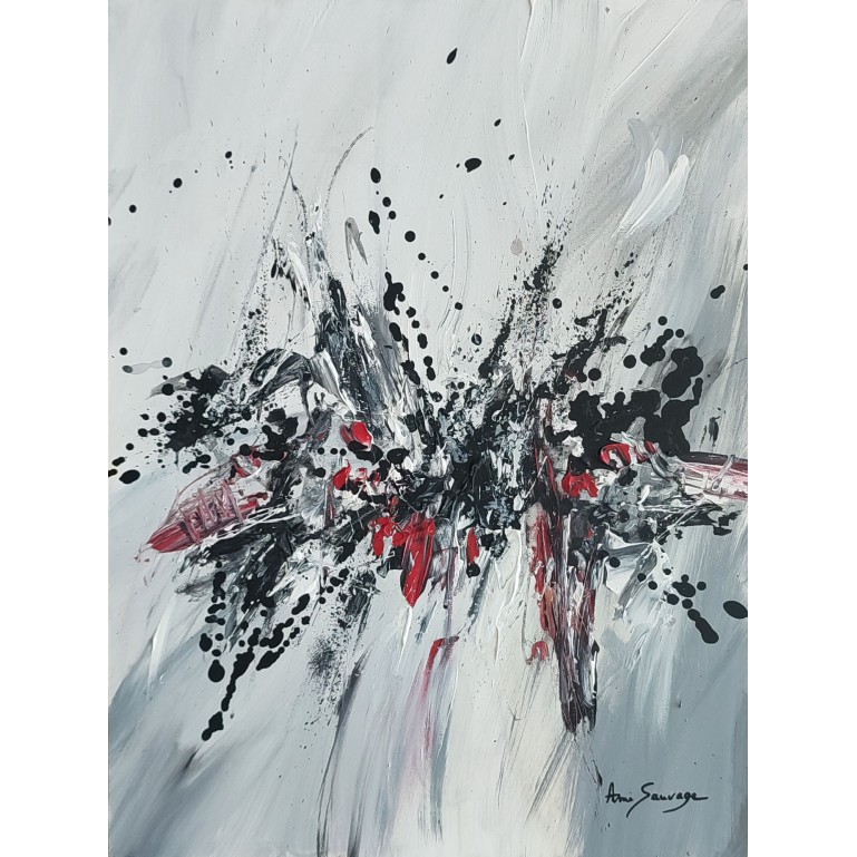 tableau abstrait gris noir rouge