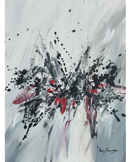 tableau abstrait gris noir rouge