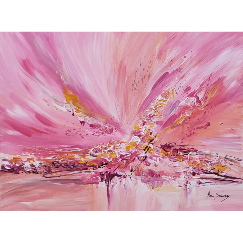 tableau abstrait rose au couteau à peindre