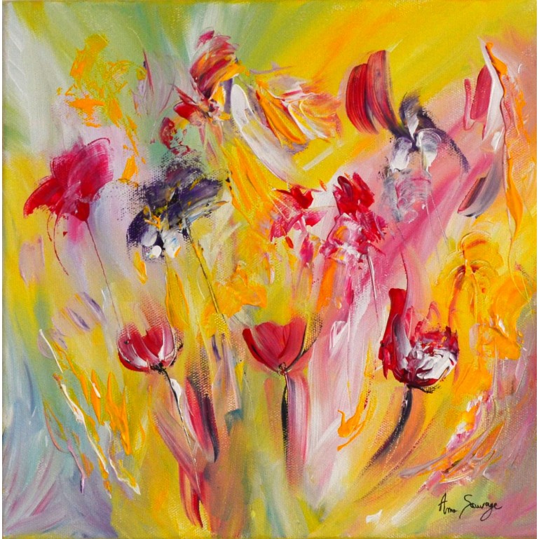 L'oiseau papillon - Peinture abstraite fleurs