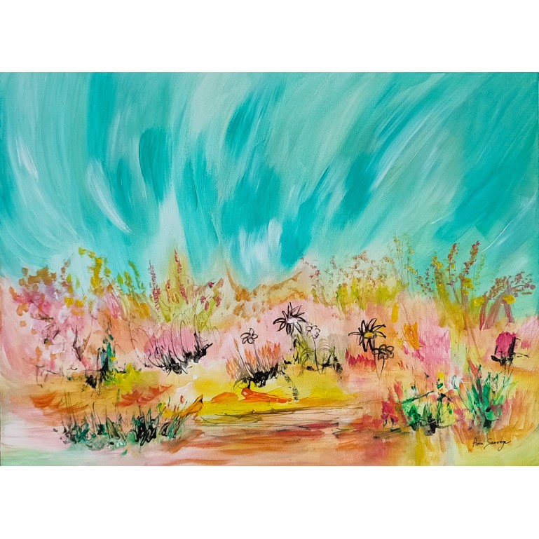 tableau abstrait coloré de fleurs