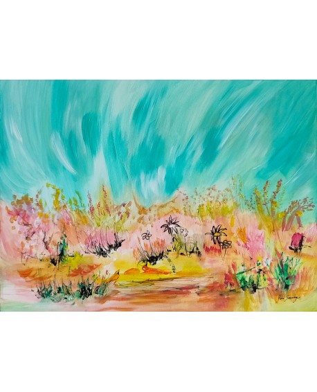tableau abstrait coloré de fleurs