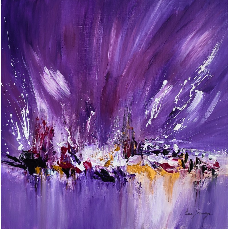 tableau abstrait violet blanc or