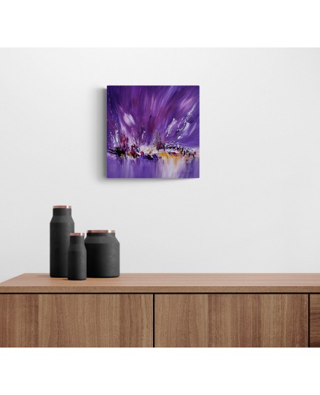 tableau abstrait violet blanc or moderne