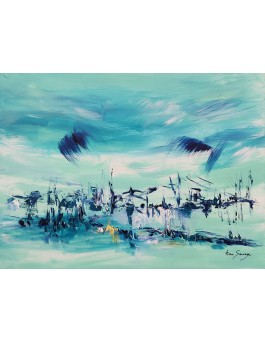 tableau abstrait bleu et vert d'eau