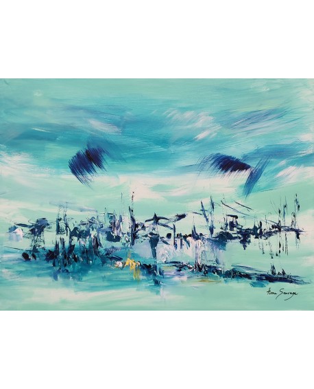 tableau abstrait bleu et vert d'eau