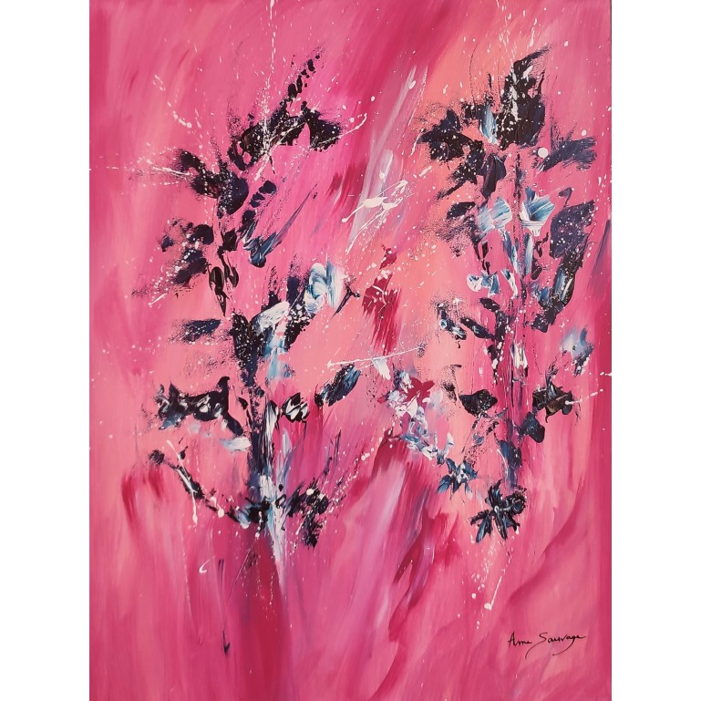 tableau abstrait vertical rose