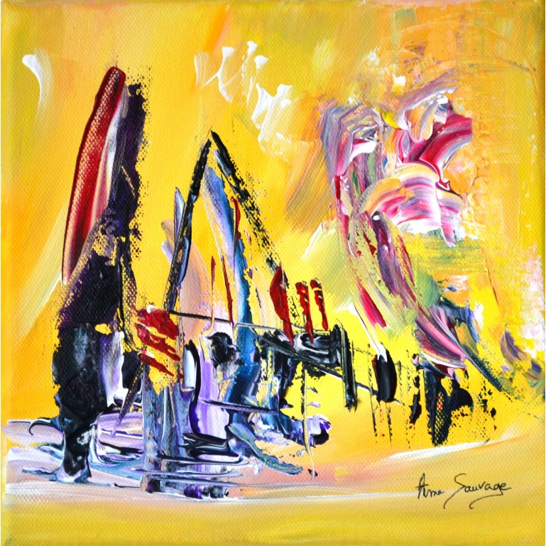 Temps calme - Peinture abstraite jaune