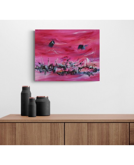 tableau abstrait moderne rose et bleu