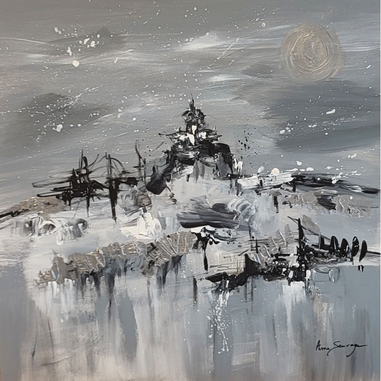 tableau abstrait gris noir blanc