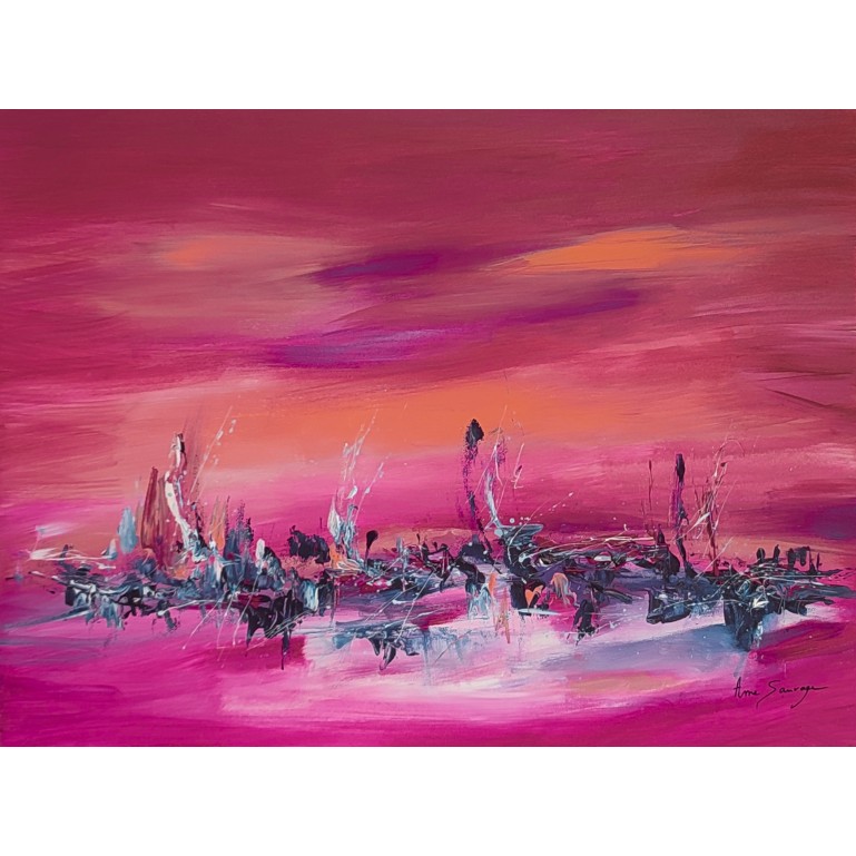 tableau abstrait rose moderne