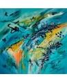 tableau abstrait bleu jaune original