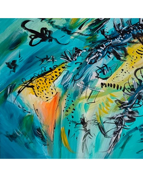 tableau abstrait bleu et jaune