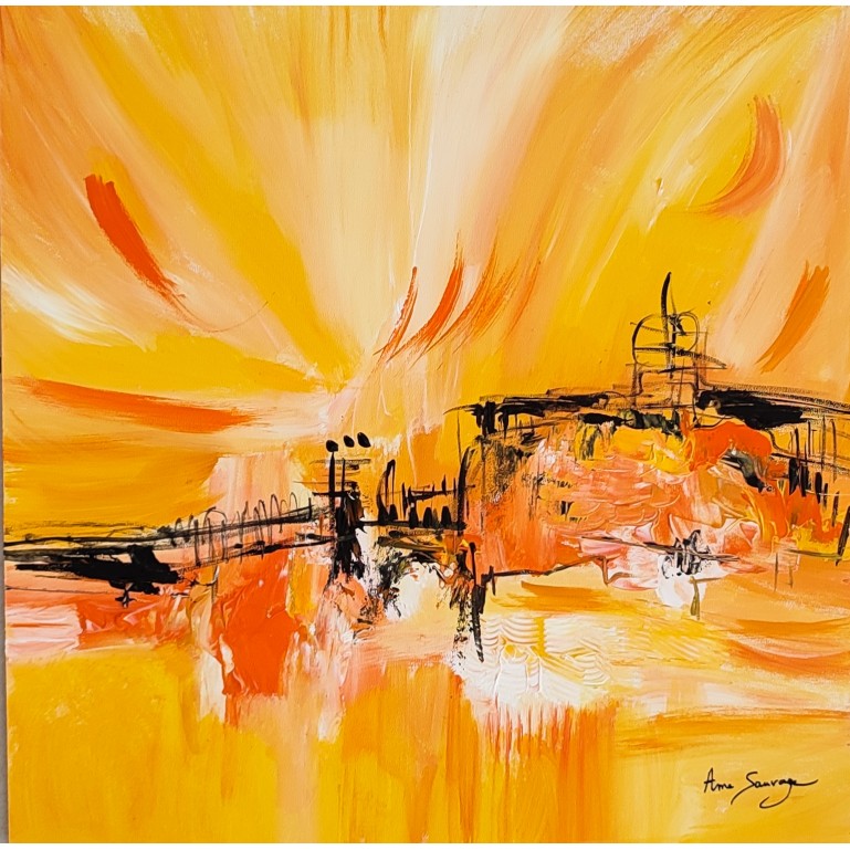 tableau abstrait jaune orange noir
