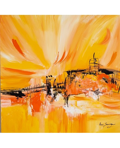 tableau abstrait jaune orange noir