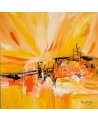 tableau abstrait jaune orange noir