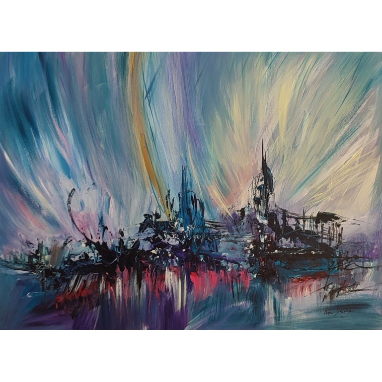 tableau abstrait bleu et couleurs