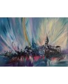 tableau abstrait bleu et couleurs