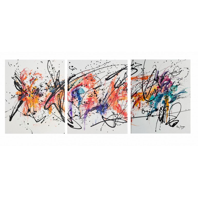 tableau abstrait en 3 parties multicolore