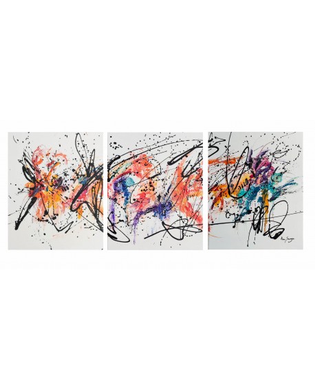 tableau abstrait en 3 parties multicolore