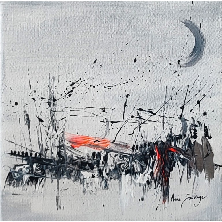 tableau abstrait gris noir orange