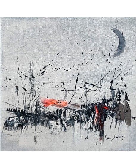 tableau abstrait gris noir orange