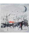 tableau abstrait gris noir orange