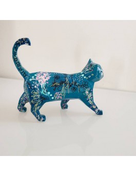 sculpture chat bleu coloré