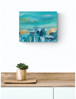 tableau abstrait jaune et bleu