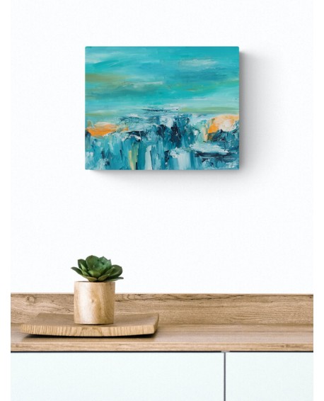 tableau abstrait jaune et bleu