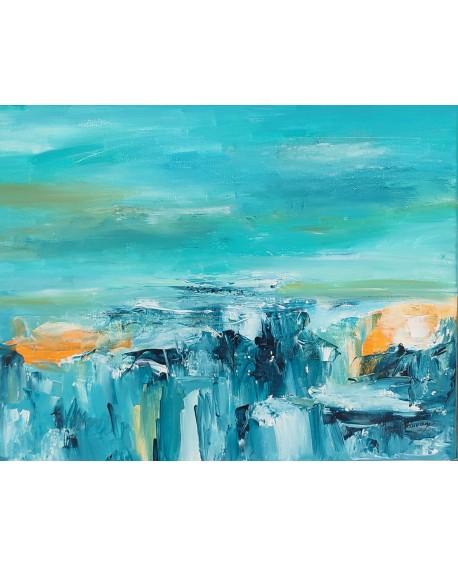 tableau abstrait jaune bleu moderne