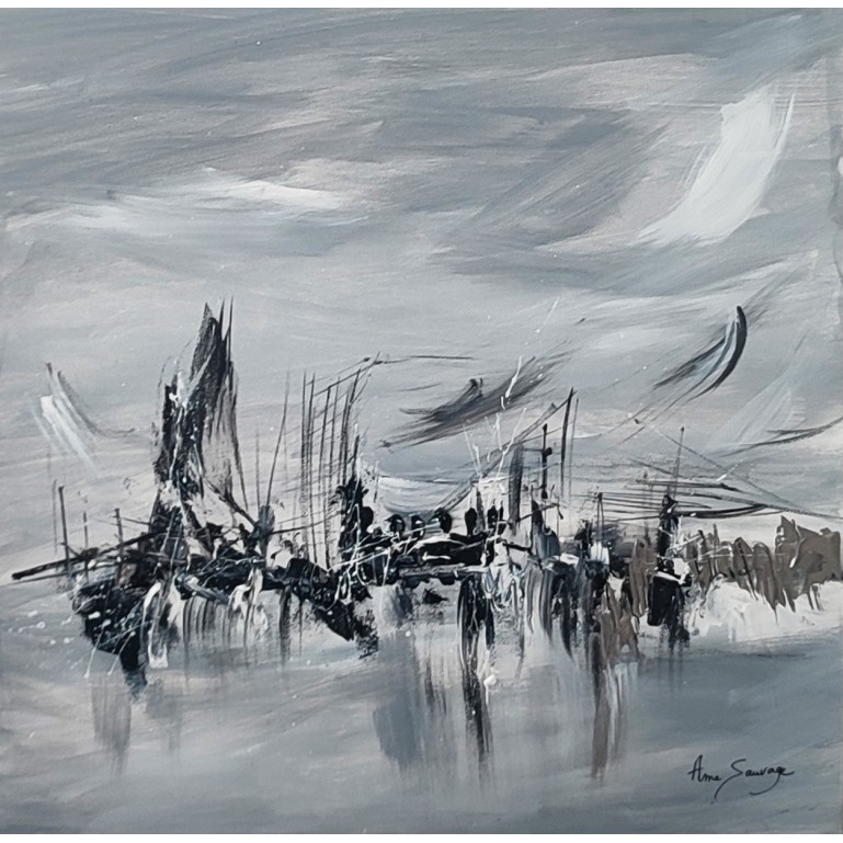 tableau abstrait gris noir blanc argent