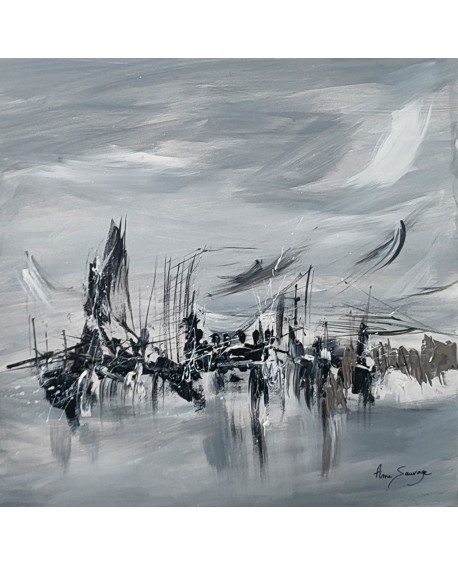 tableau abstrait gris noir blanc argent
