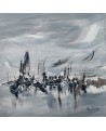 tableau abstrait gris noir blanc argent