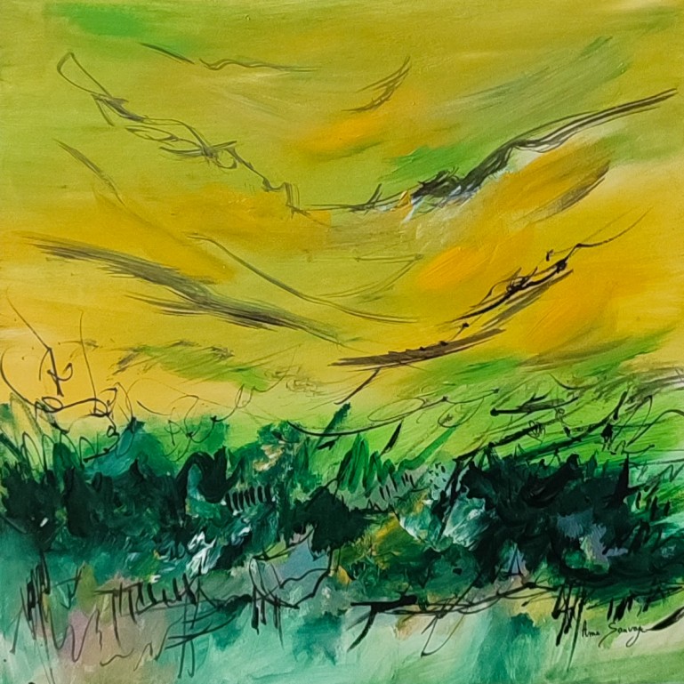 tableau abstrait jaune et vert